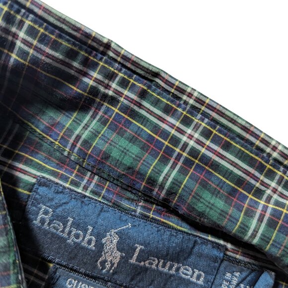 Ralph Lauren Dress Shirt Mens XL Green Multicolor Plaid 100% Cotton Custom Fit - Picture 2 of 5